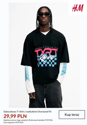 Siateczkowy T-shirt z nadrukiem Oversized Fit H&M promocja w H&M