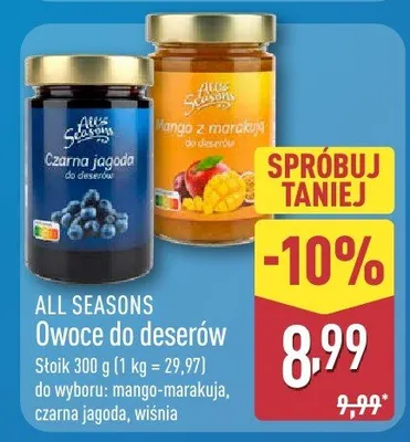 Owoce do deserów do wyboru: mango-marakuja, czarna jagoda, wiśnia promocja w Aldi