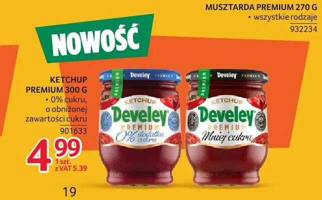 Ketchup Premium 0% cukru Develey promocja w Selgros