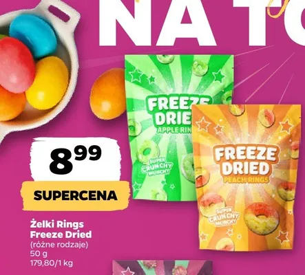 Żelki Rings Freeze Dried różne rodzaje promocja w Netto