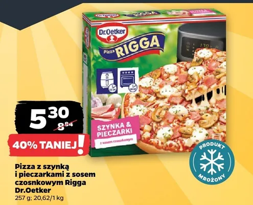 Pizza z szynką i pieczarkami z sosem czosnkowym Rigga Dr.Oetker promocja w Netto