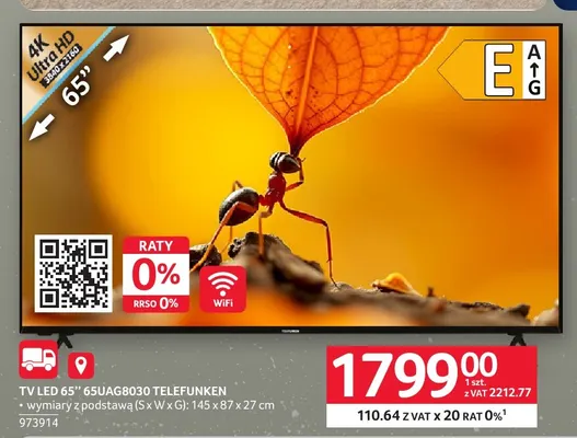 Tv LED 65" 65UAG8030 Telefunken promocja w Selgros