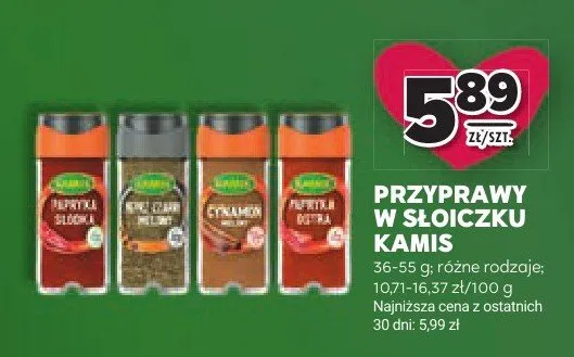 Przyprawy do słoiczku Kamis różne rodzaje: pieprz cytrynowy, oregano, cynadro, pieprz chili promocja w Stokrotka