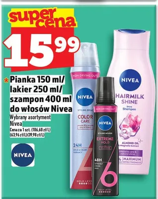 Pianka 150 ml / lakier 250 ml / szampon 400 ml do włosów Nivea promocja w TOPAZ