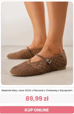 Balerinki Mary Jane VICES z plecionki z cholewką z wycięciem promocja w Renee