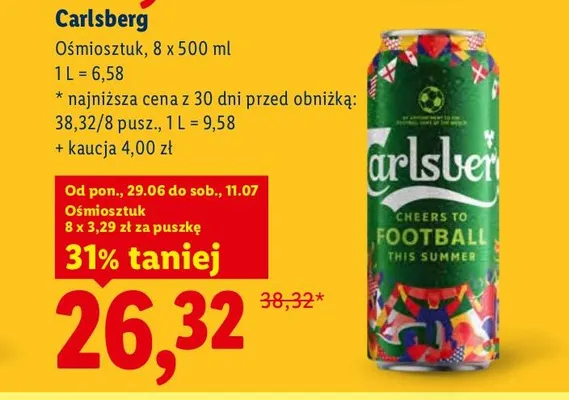 Piwo Carlsberg 8-pak 500 ml promocja w Lidl