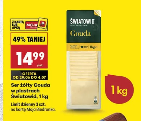 Ser żółty Gouda w plastrach Światowid promocja w Biedronka