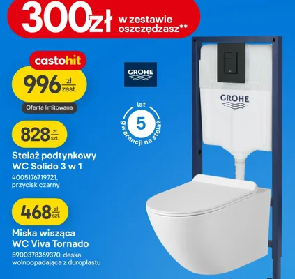 Stelaż podtynkowy WC Solido 3w1 + Miska wisząca WC Viva Tornado promocja w Castorama