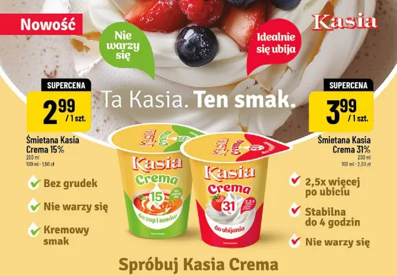 Śmietana Kasia Crema 15% promocja w POLOmarket