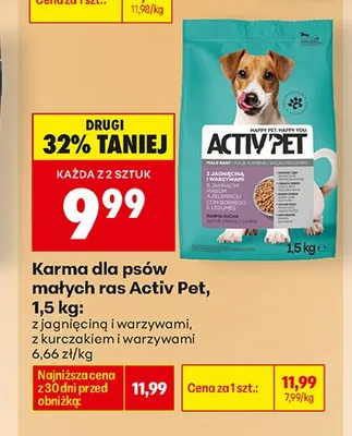 Karma dla psów małych ras z jagnięciną i warzywami Activ Pet promocja w Biedronka