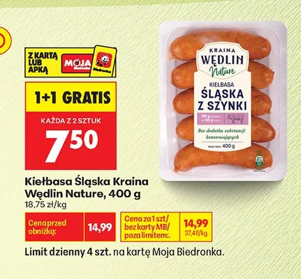 Kiełbasa Śląska Kraina Wędlin Nature promocja w Biedronka