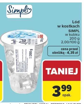 Lód w kostkach Simpl w kubku promocja w Carrefour