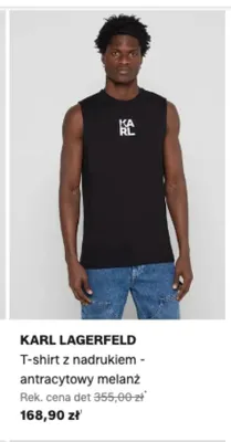 T-shirt z nadrukiem Karl Lagerfeld antracytowy melanż promocja w Lounge by Zalando