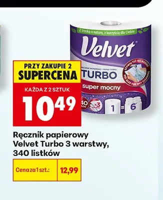 Ręcznik papierowy Velvet Turbo 3-warstwowy 340 listków promocja w Biedronka