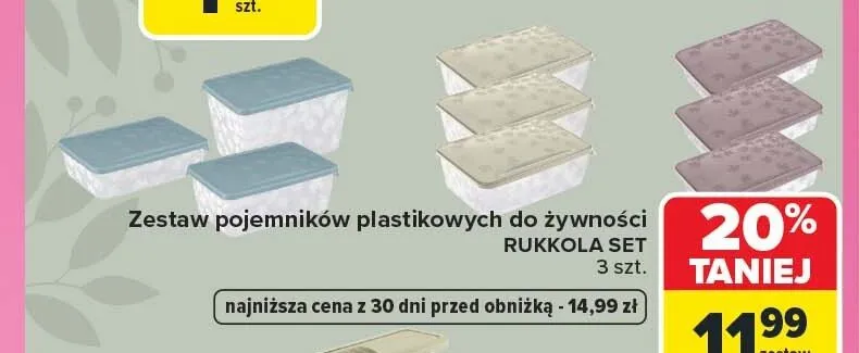 Zestaw pojemników plastikowych do żywności BranQ Rukkola Set promocja w Carrefour