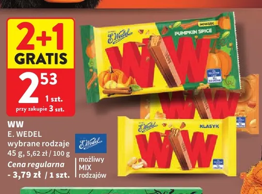 Wafle WW Pumpkin Spice E.Wedel promocja w Intermarche