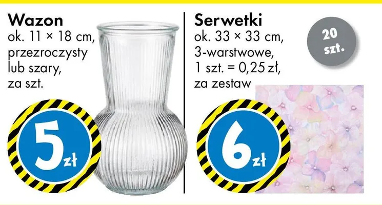 Wazon ok. 11 - 18 cm, przezroczysty lub szary promocja w Tedi