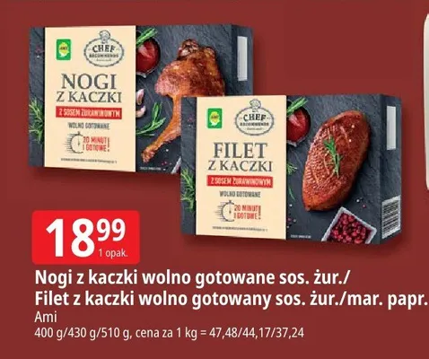 Nogi z kaczki wolno gotowane sos. żur./filet z kaczki wolno gotowany sos. żur./mar. papr. promocja w Leclerc