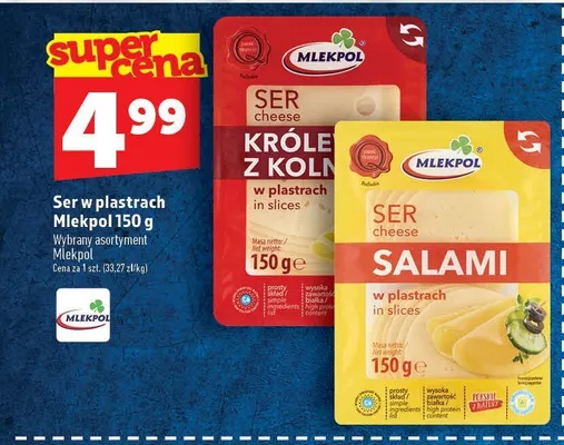 Ser w plastrach Królewski z Kolna Mlekpol promocja w TOPAZ