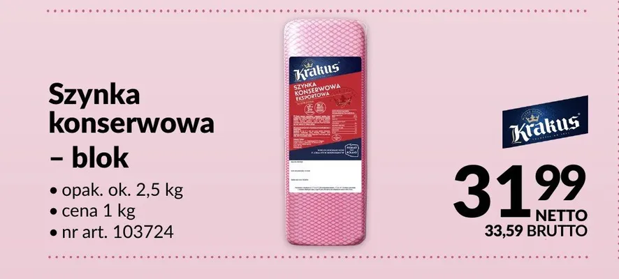 Szynka konserwowa blok Krakus promocja w Makro