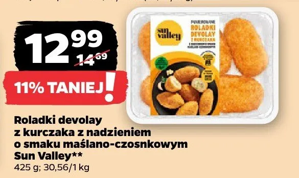 Roladki devolay z kurczaka z nadzieniem o smaku maślano-czosnkowym Sun Valley promocja w Netto