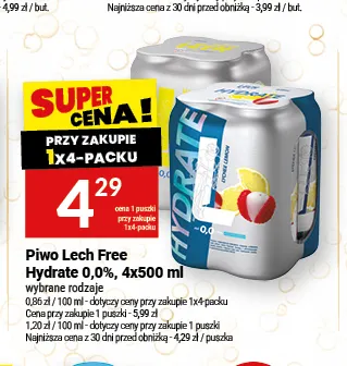 Piwo bezalkoholowe Lech Hydrate 4-pak 500 ml promocja w Twój Market