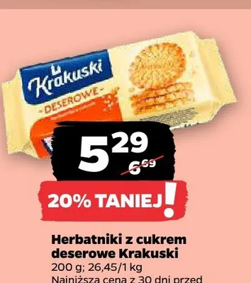 Herbatniki z cukrem deserowe Krakuski promocja w Netto