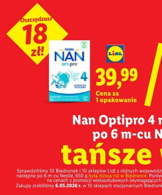 Mleko następne po 6m-cu Nan Optipro 4 Nestlé promocja w Lidl