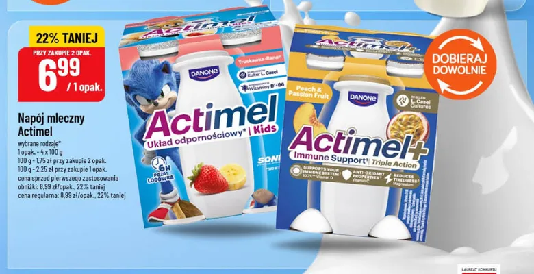 Napój mleczny Actimel Kids Truskawka-Banan 4-pak 100g promocja w POLOmarket