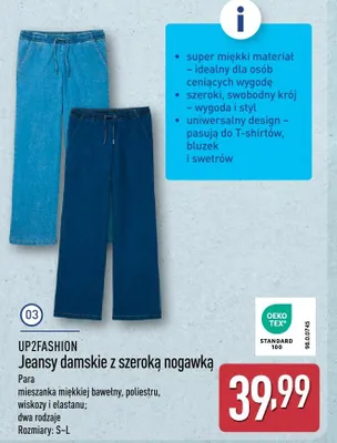 Jeansy damskie z szeroka nogawką promocja w Aldi
