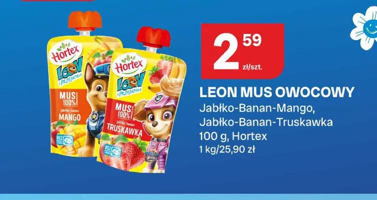 Mus owocowy Leon jabłko-banan-truskawka promocja w Chorten