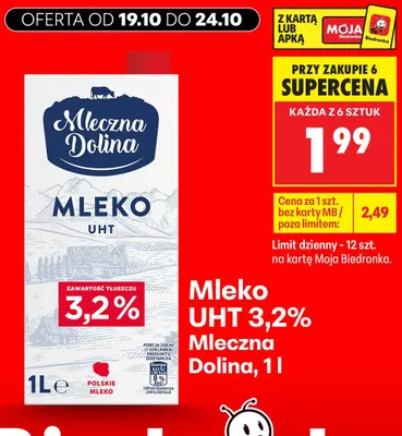 Mleko UHT Mleczna Dolina 3,2% promocja w Biedronka