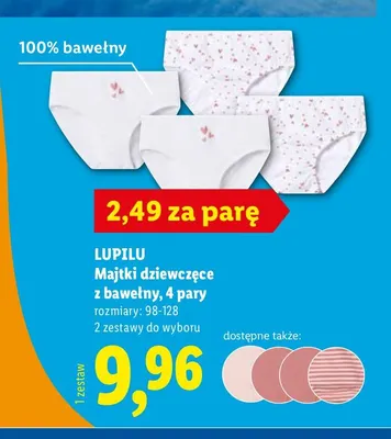 Majtki dziewczęce z bawełny 4 pary Lupilu promocja w Lidl