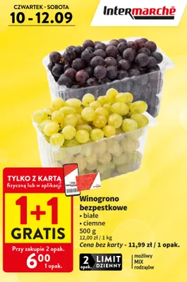 Winogrono bezpestkowe białe promocja w Intermarche