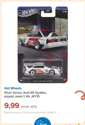 Pojazd Silver Series Audi 90 Quattro skala 1:64 JKY15 Hot Wheels promocja w Smyk