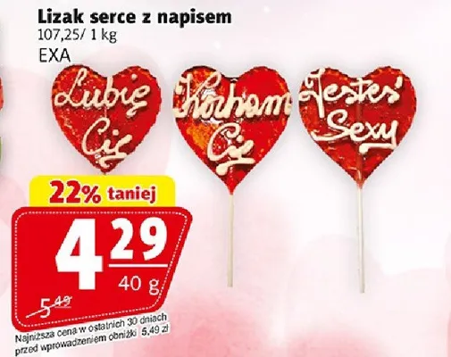 Lizak serce z napisem promocja w Prim Market