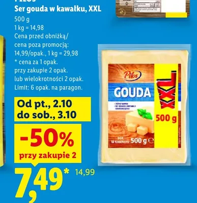Ser gouda w kawałku XXL Pilos promocja w Lidl