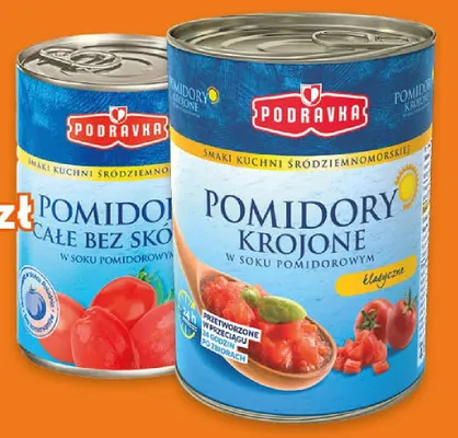 Pomidory całe bez skóry w soku pomidorowym Podravka promocja w Groszek