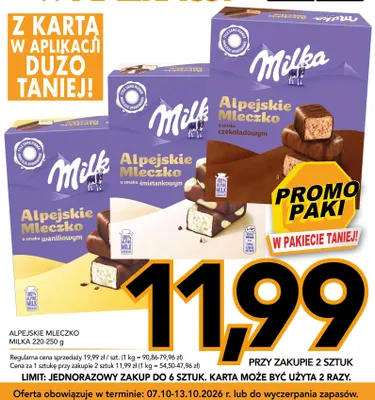 Alpejskie Mleczko o smaku czekoladowym Milka promocja w Kupiec