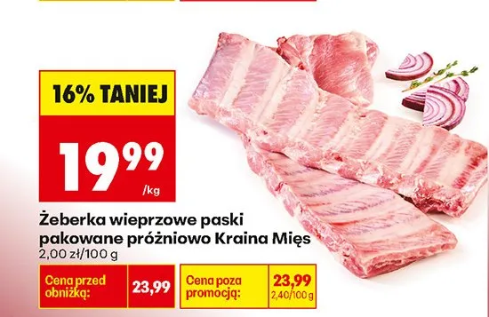 Żeberka wieprzowe paski pakowane próżniowo Kraina Mięs promocja w Biedronka