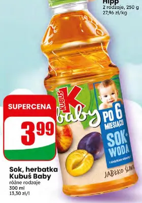 Sok, herbatka różne rodzaje Kubuś Baby promocja w Dino