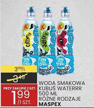 Woda smakowa Kubuś Waterrr różne rodzaje Maspex promocja w Wafelek
