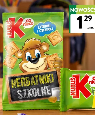 Herbatniki szkolne literki i cyferki Kubuś promocja w Intermarche