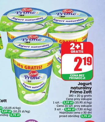 Jogurt naturalny Primo Zott promocja w Dino