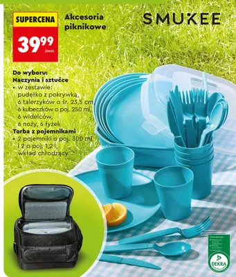 Akcesoria piknikowe Smukee naczynia i sztućce promocja w Biedronka