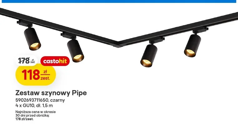Zestaw szynowy Pipe czarny 4 x GU10 dł. 1,5m promocja w Castorama