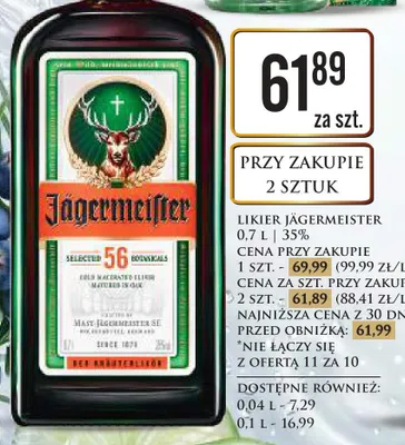 Likier Jägermeister 35% promocja w Dino