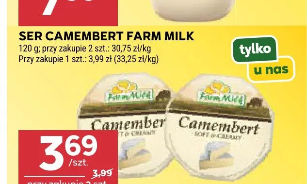 Ser camembert Farm Milk promocja w Stokrotka