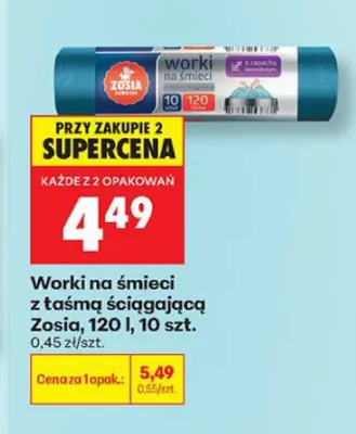 Worki na śmieci z taśmą ściągającą Zosia 120 l promocja w Biedronka