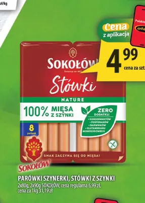 Parówki Stówki z szynki Sokołów 2-pak promocja w Arhelan